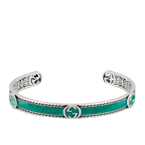 GUCCI/古馳  925銀綠松石琺瑯GG細節手鐲645570J84108136