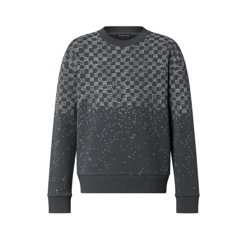 Louis Vuitton/路易威登 22年春夏新款 DAMIER SPREAD系列 男士炭灰色純棉棋盤格印花運動衫衛衣1AA4TG