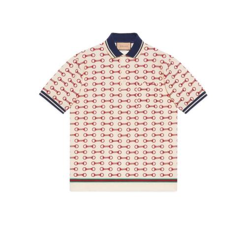  GUCCI古馳 22年秋冬 男士 馬銜扣印花棉質Polo衫 717391 XJEWA 9376