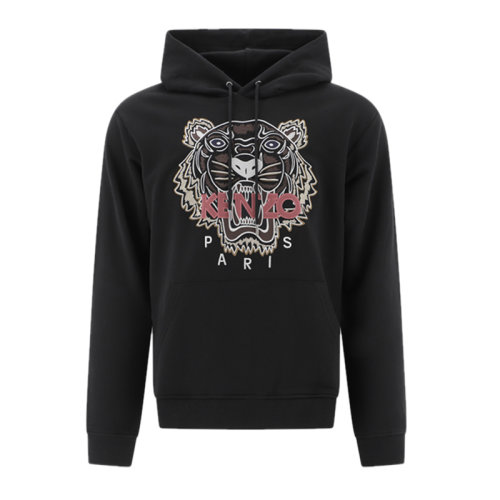 Kenzo/高田賢三 男士黑色棉質經典字母徽標虎紋刺繡裝飾圓領長袖上衣衛衣連帽衫運動衫套頭衫 FB65SW3334XA-99