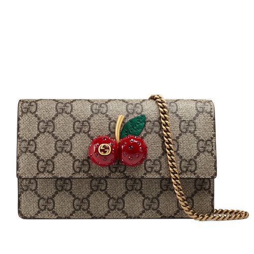 GUCCI/古馳  經典款Suprême迷你系列 老花帆布櫻桃鏈條迷你單肩包481291K9GXT8694