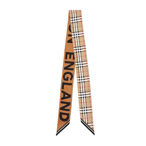 BURBERRY/博柏利 Vintage格紋拼徽標印花窄版絲巾 80289501