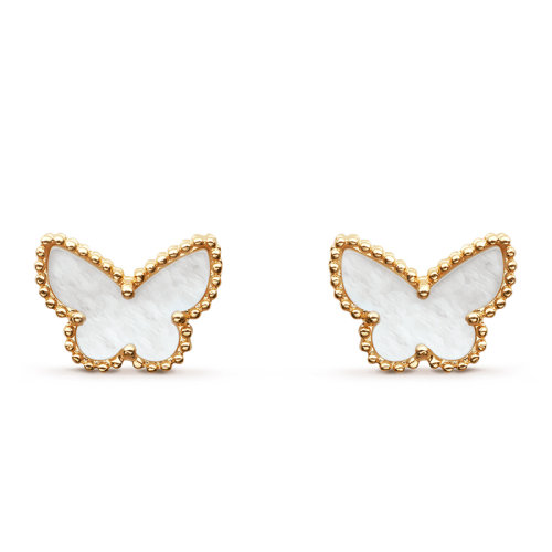 Van Cleef & Arpels/梵克雅寶 經典Sweet Alhambra papillon系列 白珍珠母貝黃金蝴蝶形狀耳釘VCARN5JM00