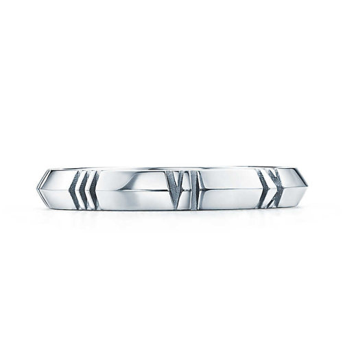 Tiffany & Co./蒂芙尼  Atlas X系列 小號18K金白金羅馬數字戒指 GRP11740