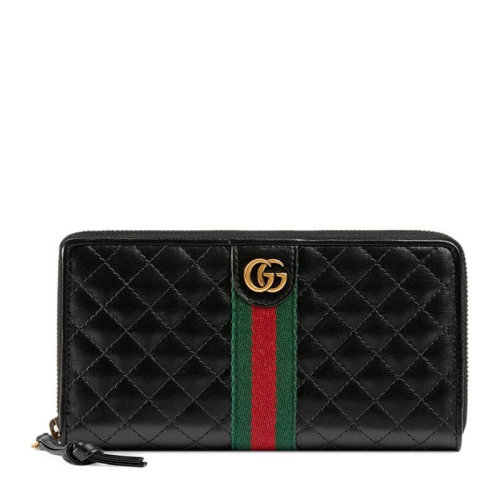 GUCCI/古馳   女士黑色小牛皮GG菱形紋理長款錢夾錢包