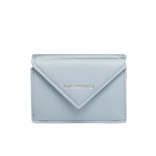 Balenciaga/巴黎世家  PAPIER系列 藍色小牛皮翻蓋按扣迷你錢包391446DLQ0N4005