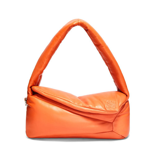 LOEWE/羅意威 22秋冬新款 Puffer Puzzle Hobo系列 女士橙色納帕小羊皮幾何線條拉鏈開合肩背手提包A510J67X13-9100