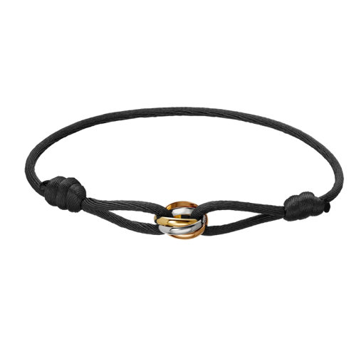 CARTIER/卡地亞 TRINITY系列 18k金黃金白金玫瑰金三色三環(huán)黑色細(xì)繩手鏈 B6016700