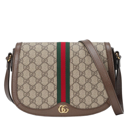 GUCCI/古馳 經典款Ophidia系列 女士小號米色烏木帆布紅綠織帶按扣GG單肩包60104496IWB8745