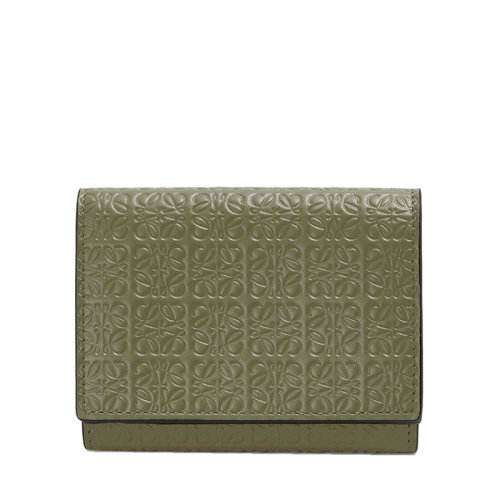 LOEWE/羅意威 Repeat新款 女士鱷梨綠色徽標(biāo)壓花小牛皮三折短款錢包0010642270