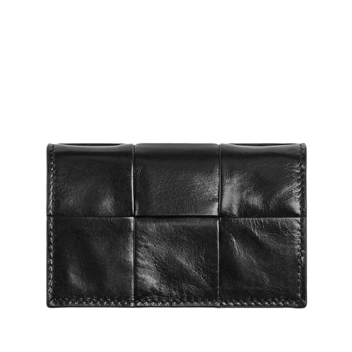 Bottega Veneta/葆蝶家 經典款 男士黑色Intreccio編織皮革按扣開合卡包名片夾690984VCQ728803