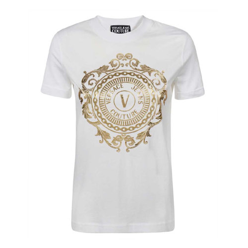 VERSACE JEANS/范思哲牛仔 女士純色棉質經典字母徽標印花裝飾圓領短袖上衣T恤 B2HWA7FA-30454 多色可選