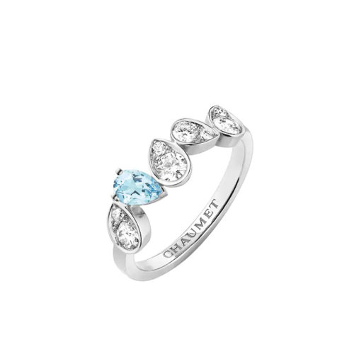 Chaumet/尚美  戒指/指環 JOSéPHINE RONDE D'AIGRETTES系列 女士18k金白金鑲有梨形海藍寶石和明亮切割鉆石戒指084961
