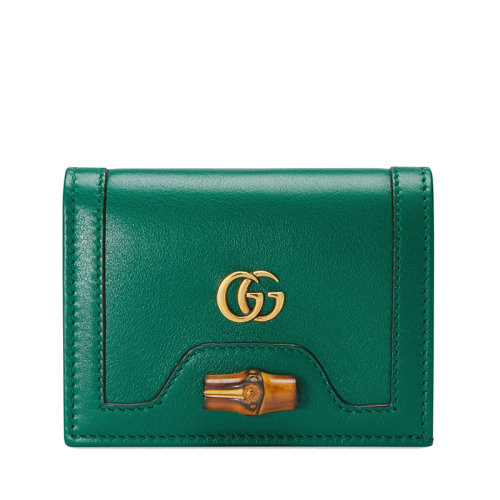GUCCI/古馳 Diana系列 女士翠綠色皮革做舊金色飾面雙G竹扣錢包卡包65824417Q0T31