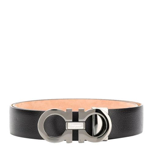 Salvatore Ferragamo/菲拉格慕 男士 黑色皮革銀色搭扣皮帶腰帶 男士腰帶 0671453-NERO