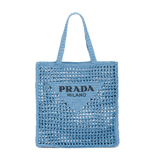 PRADA/普拉達 22新款 女士天藍色酒椰纖維解構式單肩手提鏤空托特包1BG393_2A2T_F0076_V_OOO