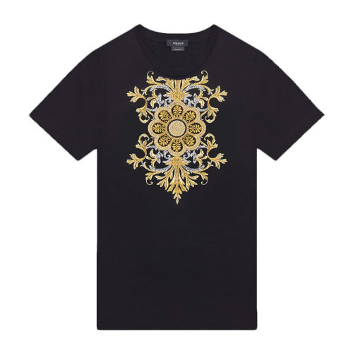 VERSACE/范思哲 男士黑色棉質(zhì)印花裝飾圓領(lǐng)上衣短袖T恤 A87373-A228806-A1008