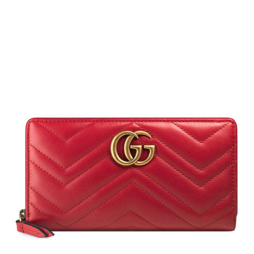 GUCCI/古馳 女士紅色絎縫牛皮經典金屬雙G字母徽標裝飾拉鏈開合長款錢夾錢包卡包手拿包女包 443123-DTD1T-6433