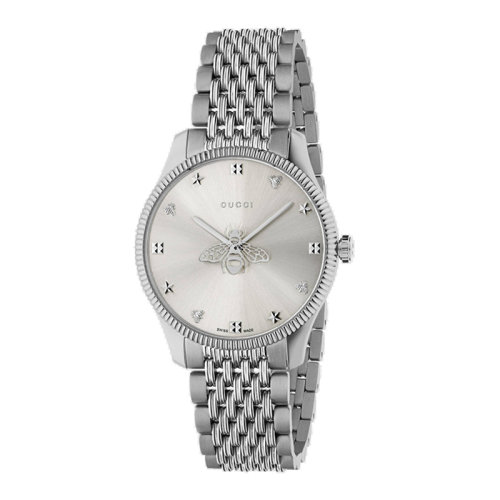  GUCCI/古馳 G-Timeless系列男女同款銀色拉絲表盤腕表，36毫米