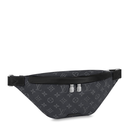 Louis Vuitton/路易威登 22春夏新款DISCOVERY系列 男士小號黑色老花帆布配皮銀扣拉鏈開合單肩斜挎腰包M46035