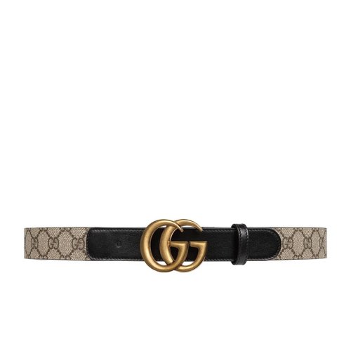 GUCCI/古馳 經典款 女士米色/烏木色雙G帶扣GG Supreme帆布腰帶30毫米62583992TLT9769