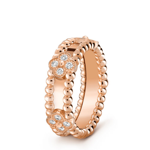 Van Cleef & Arpels/梵克雅寶 Perlée sweet trèfles系列 18K金玫瑰金鑲嵌鉆石四葉草戒指指環VCARP6ML00