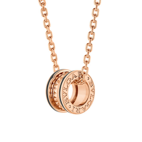 BVLGARI/寶格麗  B.ZERO1系列 18k金玫瑰金巖石吊墜配黑色陶瓷釘和嵌片項鏈358350