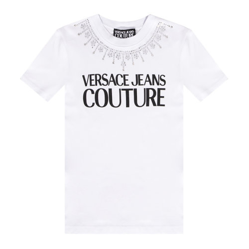 VERSACE JEANS/范思哲牛仔 女士純色經典字母徽標印花裝飾圓領短袖上衣T恤 71HAHG03-CJ00G 多色可選