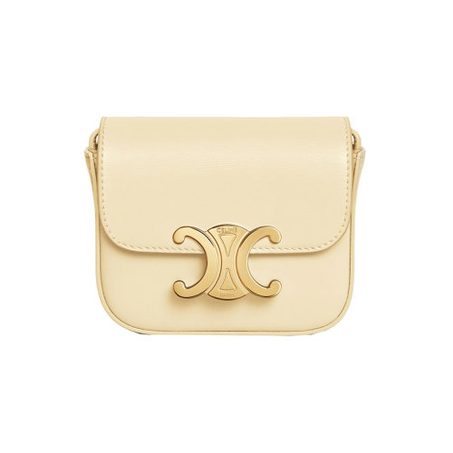 CELINE/賽琳 23春夏新款 女士淡黃色小牛皮金色金屬按扣調節拆卸皮革肩帶單肩斜挎包10I513DPV.11OY