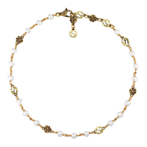 GUCCI/古馳  金色金屬花朵珍珠GG細節項鏈661125I46208078