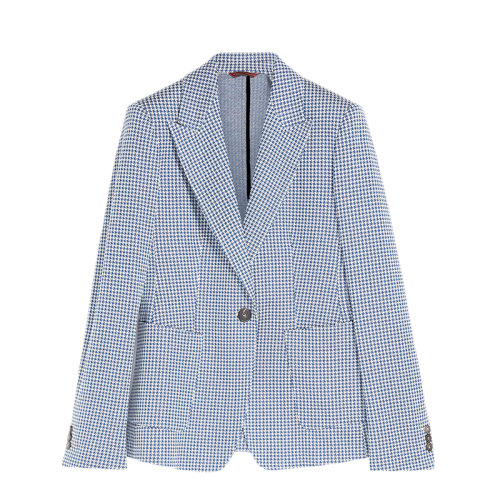 MaxMara/麥絲瑪拉 22年早春新款 ZOLFO系列 女士藍色/白色棉質混紡千鳥格提花西裝外套夾克6911042706001