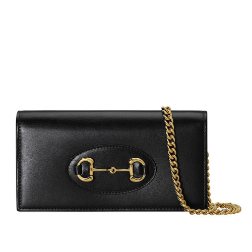 GUCCI/古馳 2020春夏新款1955系列 黑色皮革經典馬蹄扣百搭翻蓋鏈條錢包單肩包 6218920YK0G1000
