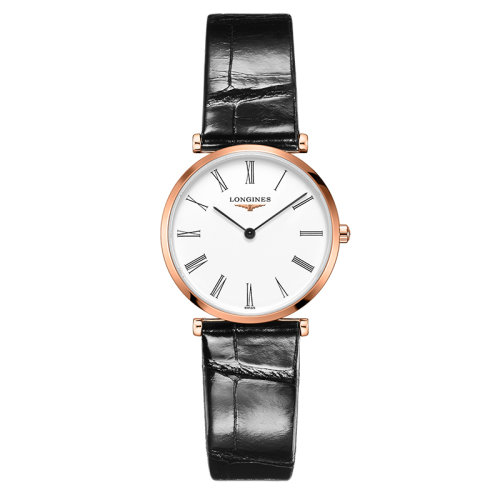 LONGINES/浪琴  嘉嵐系列 石英表白盤羅馬數字粉紅PVD表殼皮質表帶男女表29毫米L4.512.1.91.2