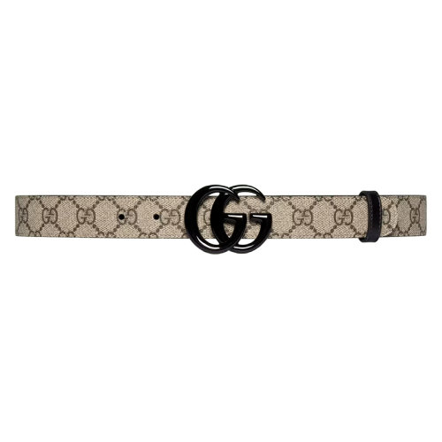 GUCCI/古馳 22年春夏新款 男女同款米色/烏木色老花帆布和黑色皮革黑扣雙面腰帶30毫米414516HUH4V9769
