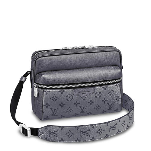 Louis Vuitton/路易威登 22春夏新款OUTDOOR系列 男士灰色老花帆布配皮牛皮革滾邊銀扣拉鏈開合單肩斜挎郵差包M30830