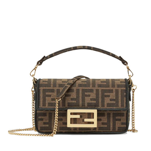FENDI/芬迪 老花帆布鏈條 迷你斜挎單肩法棍包 8BS017A6V5F17U4