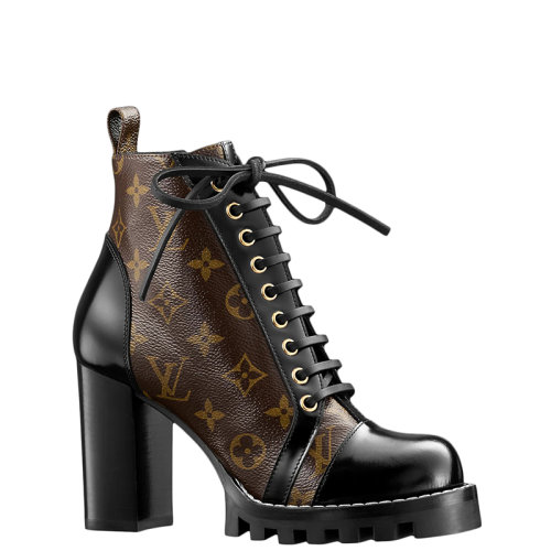 Louis Vuitton/路易威登 22年早春新款 Star Trail系列 女士黑色小牛皮老花印花高跟系帶靴踝靴1A2Y7W