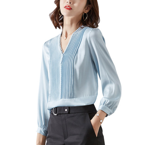 GeleiStory/GeleiStory新款真絲襯衫女V領法式小眾桑蠶 女裝＞女士襯衫＞女士長袖襯衫