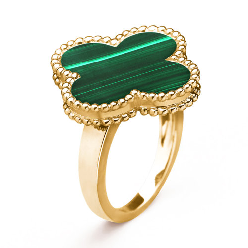 Van Cleef & Arpels/梵克雅寶 經典MagicAlhambra系列 18K金黃金鑲嵌綠色孔雀石四葉草戒指/指環