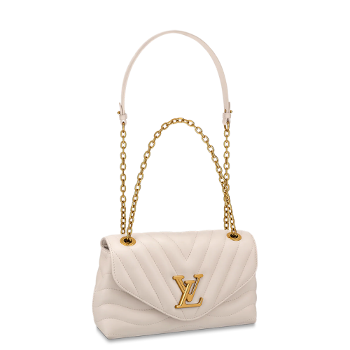 Louis Vuitton/路易威登 22春夏新款NEW WAVE系列 女士象牙白色絎縫光滑牛皮革復古金扣金鏈單肩斜跨手提鏈條包M58549