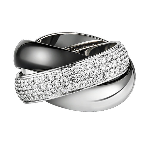 CARTIER/卡地亞 TRINITY系列 大號18K金白金鉆石陶瓷 三色三環戒指N4242700