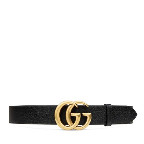 GUCCI/古馳   經(jīng)典款男士黑色荔枝紋小牛皮金色雙G腰帶 406831DJ20T1000