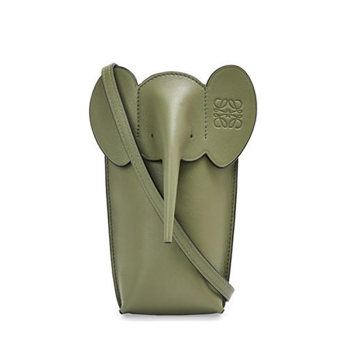 LOEWE/羅意威 22春夏新款Elephant Pocket系列 女士牛油果綠經典牛皮革徽標壓印單肩斜挎小象袋C623B02X04-3949