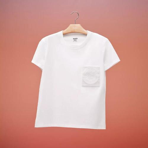  HERMES愛馬仕 22年秋冬 女士 短袖T恤 T-shirt droit poche brodee H2H4614DU9034