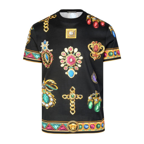 VERSACE/范思哲 男士黑色棉質全印花裝飾圓領短袖上衣T恤 A83904-A231548-A72W