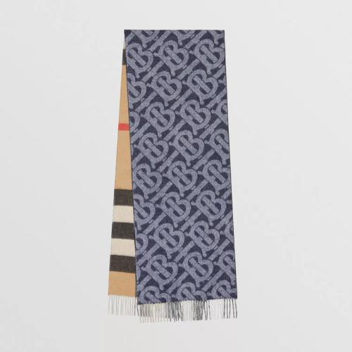  BURBERRY 22年秋冬 女士 雙面兩用格紋拼專屬標識羊絨圍巾 80249311 預定商品1-3周發貨