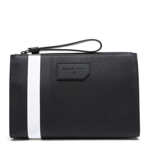 BALLY/巴利 男士拼色涂層帆布經典白色格紋裝飾拉鏈開合手拿包公文包男包 6224070