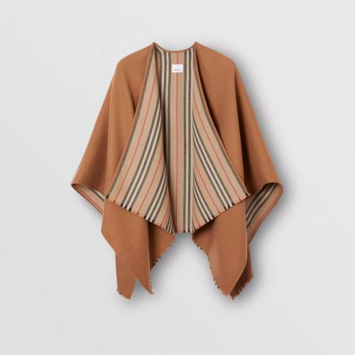  BURBERRY 22年秋冬 女士 標志性條紋裝飾羊毛披肩 80156541 預定商品1-3周發貨