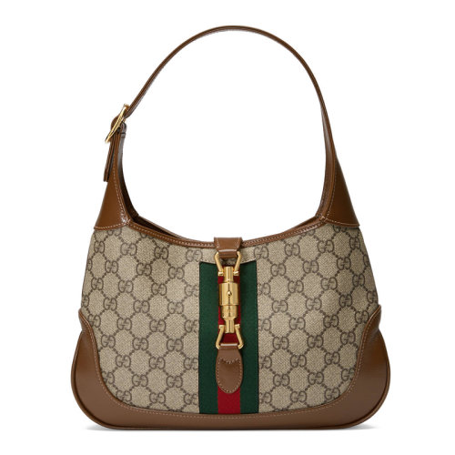 GUCCI/古馳 Jackie 1961 女士小號棕色帆布鎖扣手提單肩包 636706 HUHHG 8565