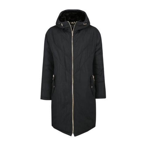 VERSACE JEANS/范思哲牛仔 女士黑色滌綸拉鏈開合連帽夾克羽絨服 E5HUA973-25013-899
